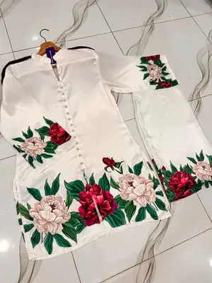 2 Pcs Women's Stitched Silk Printed Co-Ord Set thumbnail 6