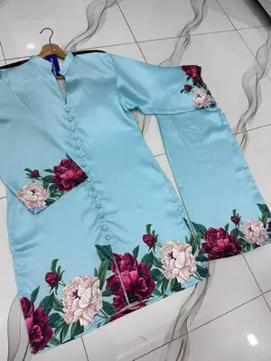 2 Pcs Women's Stitched Silk Printed Co-Ord Set thumbnail 7
