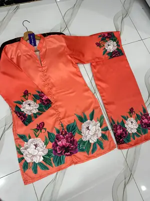 2 Pcs Women's Stitched Silk Printed Co-Ord Set thumbnail 2