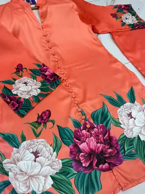 2 Pcs Women's Stitched Silk Printed Co-Ord Set thumbnail 3