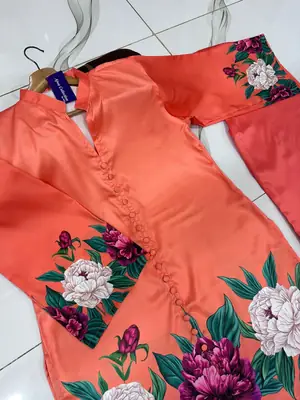 2 Pcs Women's Stitched Silk Printed Co-Ord Set thumbnail 4