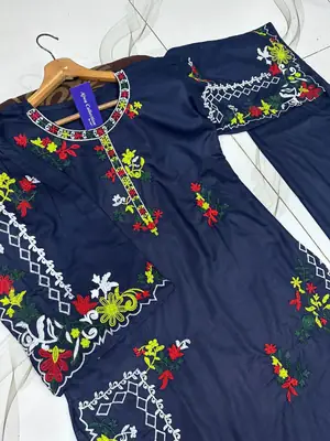 2 Pcs Women's Stitched Linen Embroidered Shirt And Trouser thumbnail 3