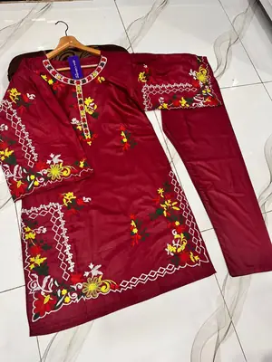 2 Pcs Women's Stitched Linen Embroidered Shirt And Trouser thumbnail 3