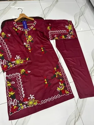 2 Pcs Women's Stitched Linen Embroidered Shirt And Trouser thumbnail 4