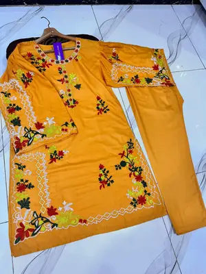 2 Pcs Women's Stitched Linen Embroidered Shirt And Trouser thumbnail 3