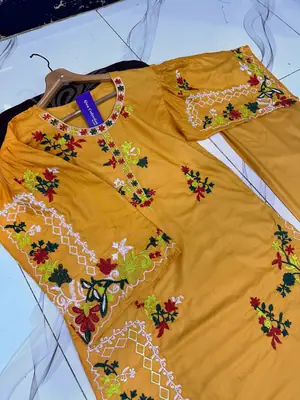 2 Pcs Women's Stitched Linen Embroidered Shirt And Trouser thumbnail 4