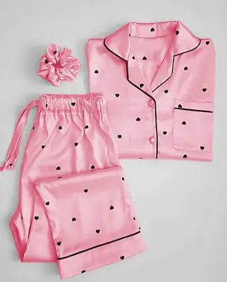 2 Pcs Women's Stitched Silk Printed Night Suit thumbnail 2