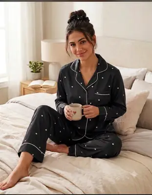 2 Pcs Women's Stitched Silk Printed Night Suit