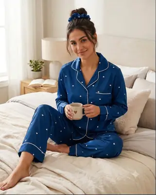 2 Pcs Women's Stitched Silk Printed Night Suit