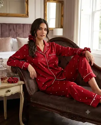 2 Pcs Women's Stitched Silk Printed Night Suit