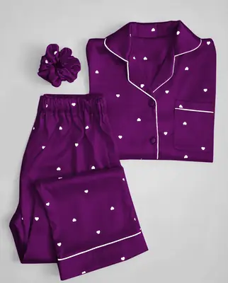 2 Pcs Women's Stitched Silk Printed Night Suit thumbnail 2