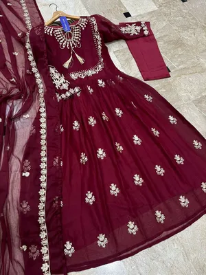 3 Pcs Women's Stitched Chiffon Embroidered Maxi Suit thumbnail 2