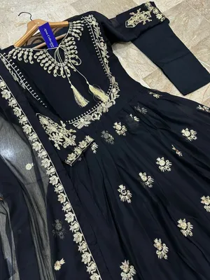 3 Pcs Women's Stitched Chiffon Embroidered Maxi Suit thumbnail 2