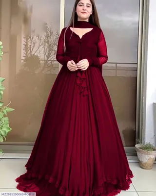 plain red chiffon dress pakistani Product Detail