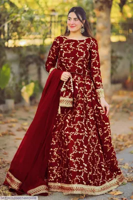 3 Pcs Women's Stitched Shamoz Silk Embroidered Maxi Suit
