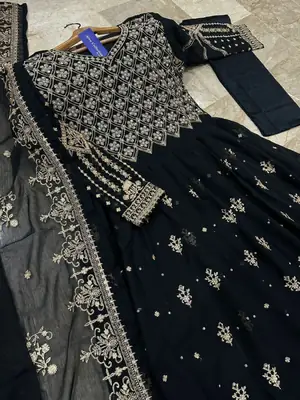 3 Pcs Women's Stitched Chiffon Embroidered Maxi Suit thumbnail 2