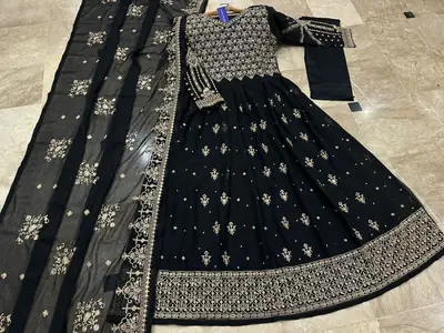 3 Pcs Women's Stitched Chiffon Embroidered Maxi Suit thumbnail 4