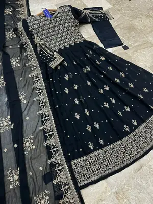 3 Pcs Women's Stitched Chiffon Embroidered Maxi Suit thumbnail 5
