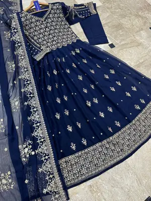 3 Pcs Women's Stitched Chiffon Embroidered Maxi Suit thumbnail 3