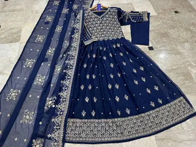 3 Pcs Women's Stitched Chiffon Embroidered Maxi Suit thumbnail 4