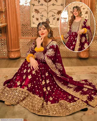3 Pcs Women's Stitched Chiffon Embroidered Maxi Suit