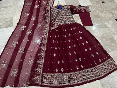 3 Pcs Women's Stitched Chiffon Embroidered Maxi Suit thumbnail 3