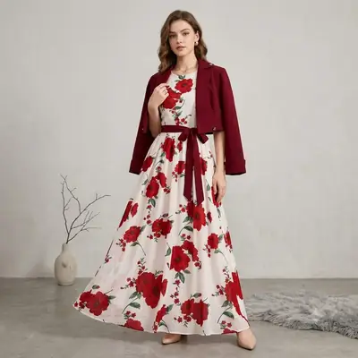2 Pcs Women's Stitched Silk Printed Maxi Suit
