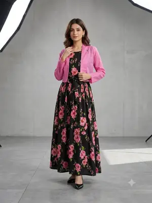 2 Pcs Women's Stitched Silk Printed Maxi Suit