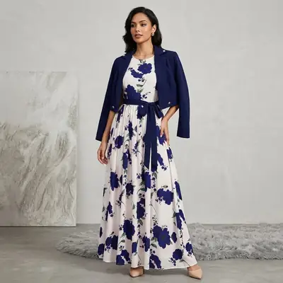 2 Pcs Women's Stitched Silk Printed Maxi Suit