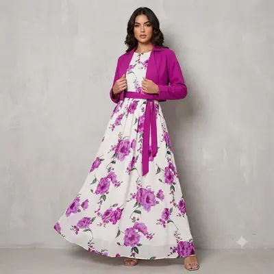 2 Pcs Women's Stitched Silk Printed Maxi Suit