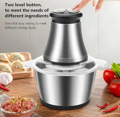 High Quality 3L Electric Chopper Machine Stainless Steel Bowl | 4 Sharp Blades | Meat Grinder & Qeema Maker | Food Processor | Vegetable Fruit Cutter | Powerful Kitchen Appliance thumbnail 3