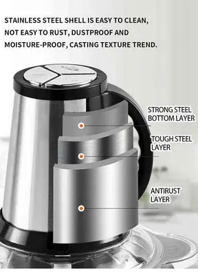 High Quality 3L Electric Chopper Machine Stainless Steel Bowl | 4 Sharp Blades | Meat Grinder & Qeema Maker | Food Processor | Vegetable Fruit Cutter | Powerful Kitchen Appliance thumbnail 7