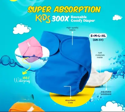 High Quality Reusable Baby Cloth Diaper | Washable Cotton Nappy | Adjustable Leak-Resistant Diaper for Newborn Baby Boys & Girls | S M L XL thumbnail 7