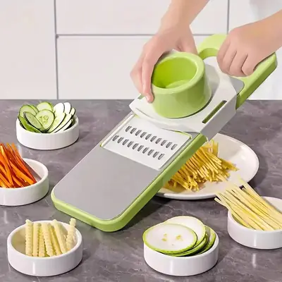 5 in 1 Vegetable Cutter & Slicer – Multifunctional Onion, Potato, Carrot & Garlic Cutter with Collection Bowl