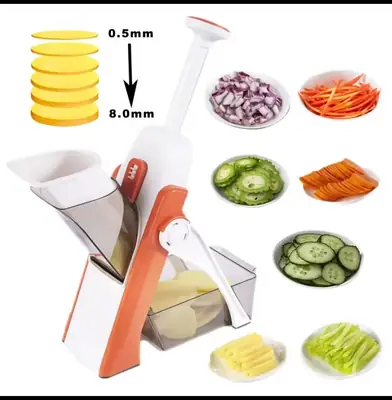 High Quality 5 in 1 Spring Vegetable & Fruit Slicer | Adjustable Thickness Cutter | Multi-Functional Pump Slicer & Dicer | ABS Kitchen Chopper for Meal Prep thumbnail 2