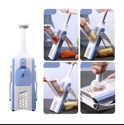 High Quality 5 in 1 Spring Vegetable & Fruit Slicer | Adjustable Thickness Cutter | Multi-Functional Pump Slicer & Dicer | ABS Kitchen Chopper for Meal Prep thumbnail 4