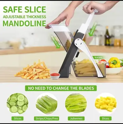 High Quality 5 in 1 Spring Vegetable & Fruit Slicer | Adjustable Thickness Cutter | Multi-Functional Pump Slicer & Dicer | ABS Kitchen Chopper for Meal Prep thumbnail 6