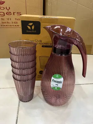 High Quality 7 Pcs Water Jug Set 6 Glasses 1 Jug | Crystal Plastic Juice Pitcher Set for Kitchen & Dining.