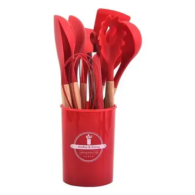 High Quality 12 Pcs Silicone Kitchen Utensil Set with Wooden Handles | Heat Resistant BPA Free Non-Stick Cooking Tools | Spatula, Turner, Spoon, Tongs, Whisk & Brush thumbnail 7
