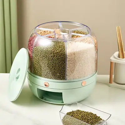 High Quality 7 Liter Rotating Grain Dispenser Rice Barrel Dry Food Container Round Rice Storage
