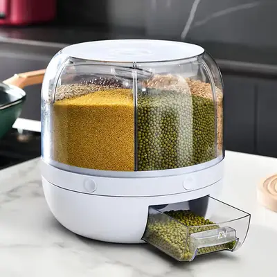 High Quality 7 Liter Rotating Grain Dispenser Rice Barrel Dry Food Container Round Rice Storage thumbnail 2
