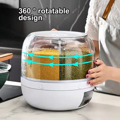 High Quality 7 Liter Rotating Grain Dispenser Rice Barrel Dry Food Container Round Rice Storage thumbnail 3