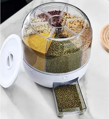 High Quality 7 Liter Rotating Grain Dispenser Rice Barrel Dry Food Container Round Rice Storage thumbnail 4