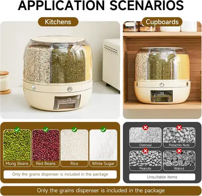 High Quality 7 Liter Rotating Grain Dispenser Rice Barrel Dry Food Container Round Rice Storage thumbnail 6