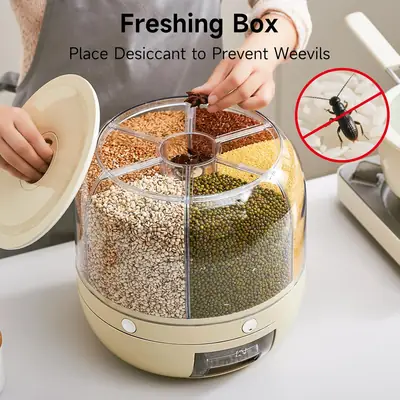 High Quality 7 Liter Rotating Grain Dispenser Rice Barrel Dry Food Container Round Rice Storage thumbnail 7