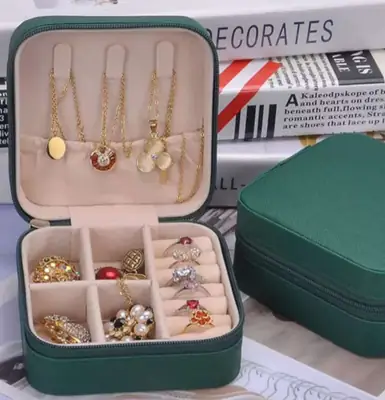 High Quality Leather Jewellery Organizer Box with Zipper | Ear Rings & Necklace_Bracelets Holder | Small Jewelry Box Vanity Hanger Stand Velvet thumbnail 2