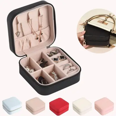 High Quality Leather Jewellery Organizer Box with Zipper | Ear Rings & Necklace_Bracelets Holder | Small Jewelry Box Vanity Hanger Stand Velvet thumbnail 4