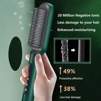 2 in 1 Hair Straightener Brush & Curling Comb | Electric Heated Hair Straightening Brush | Anti-Scald Hot Comb Hair Styler  thumbnail 4