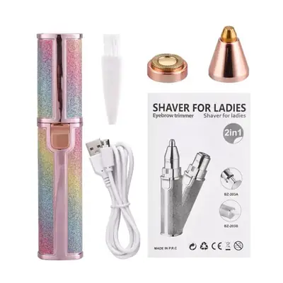 High Quality 2 in 1 Rechargeable Eyebrow Trimmer & Facial Hair Remover for Women | Painless Electric Ladies Shaver with LED Light | Portable Precision Face Razor for Eyebrows, Upper Lip, Chin, Nose & Bikini thumbnail 5
