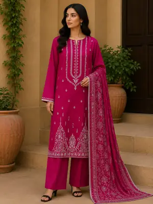 3 Pcs Women's Unstitched Embroidered Suit